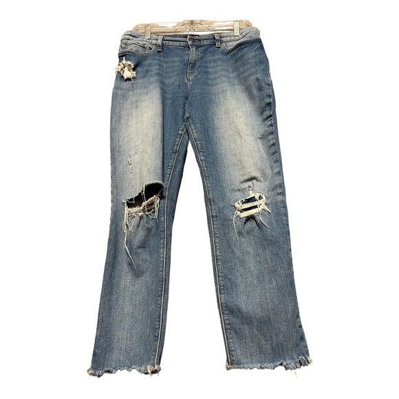 Hudson Jeans Straight Leg Raw Hem Ankle Cropped  Heavily Distressed Ripped Denim - Picture 5 of 9